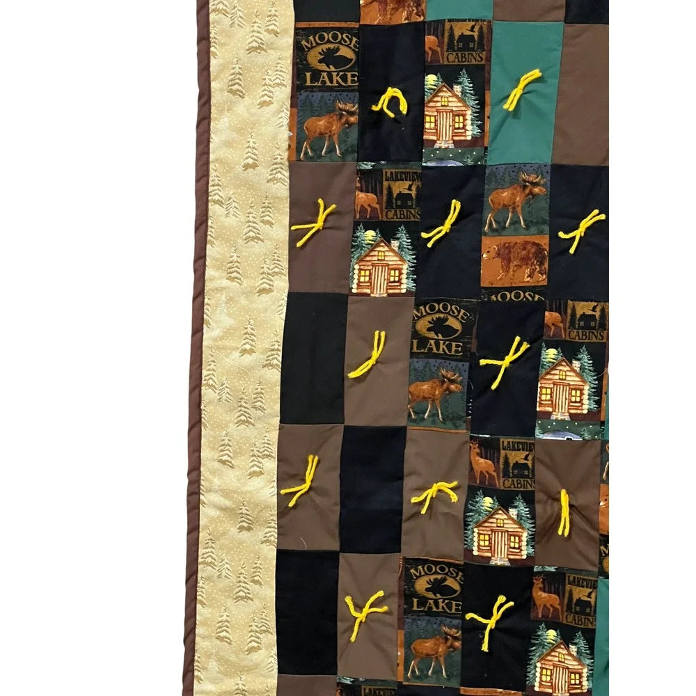 Moose Lake Cabin Tied Quilt Throw Rustic Lodge Cabin‎ Decor 40x63